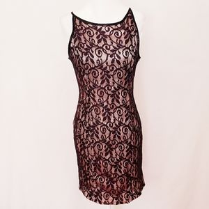 CDC Petites Black Lace/Pink Underlay Dress